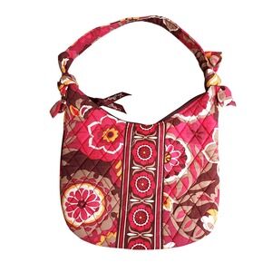 Vera Bradley Quilted Shoulder Bag Floral‎ Print Red Yellow Brown Zipper Closure